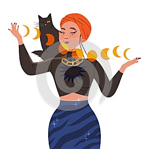 Gypsy Woman as Fortune Teller Predicting Future or Performing Occult Ritual Vector Illustration