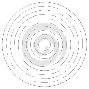 Gyrate, rotating segmented lines circular element