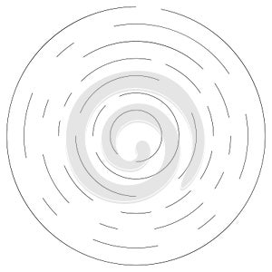 Gyrate, rotating segmented lines circular element