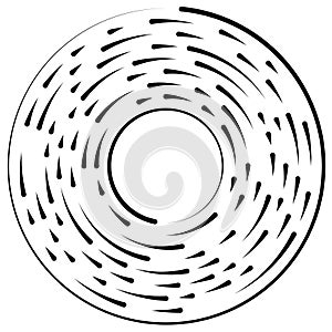 Gyrate, rotating segmented lines circular element