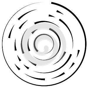 Gyrate, rotating segmented lines circular element