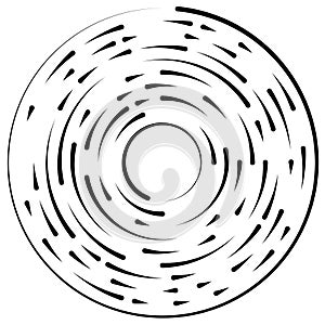 Gyrate, rotating segmented lines circular element