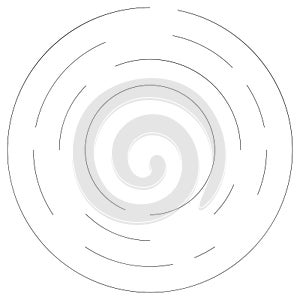 Gyrate, rotating segmented lines circular element