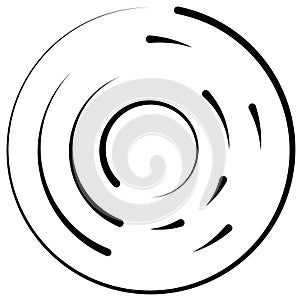 Gyrate, rotating segmented lines circular element