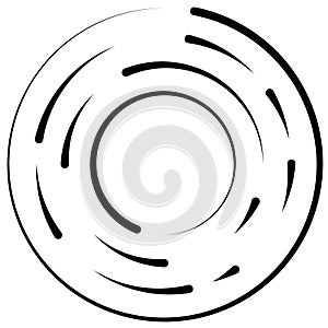 Gyrate, rotating segmented lines circular element