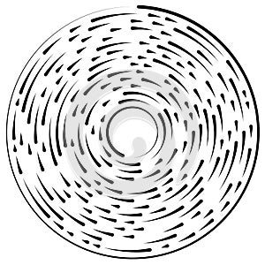 Gyrate, rotating segmented lines circular element