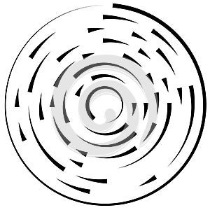 Gyrate, rotating segmented lines circular element
