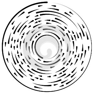 Gyrate, rotating segmented lines circular element