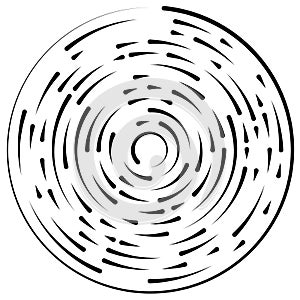 Gyrate, rotating segmented lines circular element