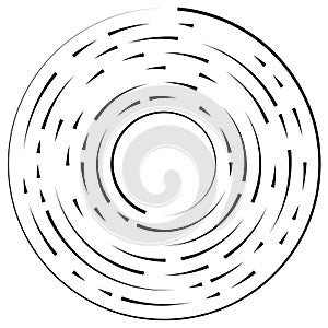 Gyrate, rotating segmented lines circular element