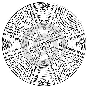 Gyrate, rotating segmented lines circular element