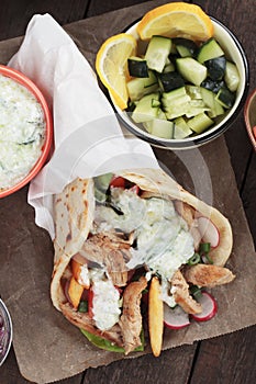 Gyros, greek pita bread wrapped sandwich