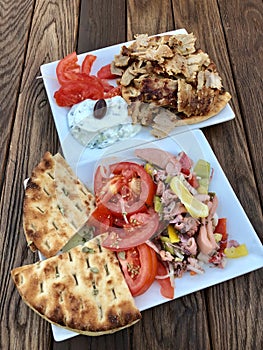 Gyros and Octopus salad, healthy and colorful Greek food