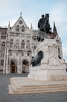Gyula Andrassy statue near parliament in Budapest photo