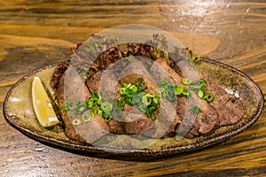 Gyutan - Japanese style grilled beef tongue.