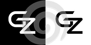 GZ, ZG Letter logo design on black and white background.