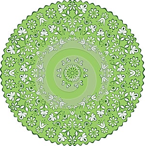 Gzhel circular pattern, green and white