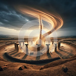 GÃÂ¶beklitepe Turkey Dust devils spin across the excavated enclos photo