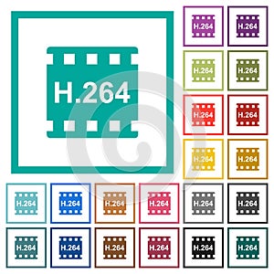 H.264 movie format flat color icons with quadrant frames