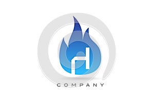 H blue fire flames alphabet letter logo design. Creative icon template for company and business