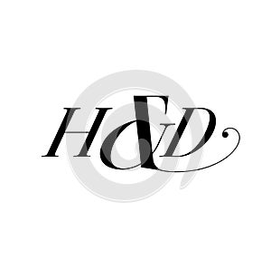H and D typography vector monogram in calligraphy style