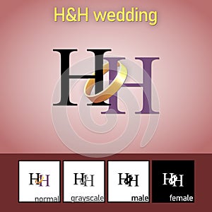 H and H Letter With Wedding Ring Logo. - Vector