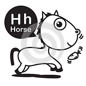 H Horse cartoon and alphabet for children to learning and coloring page vector illustration eps10