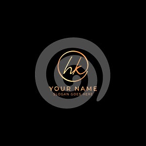 H, K, HK Initial letter handwritten and signature vector logo. Business template in round shape line art