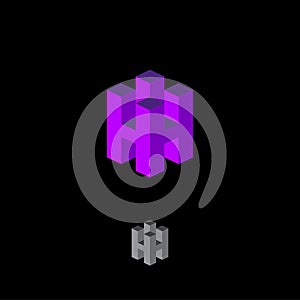 H letter cube logo. Construction emblem. 3D monogram. Abstract volume logo.