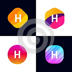 H letter vector company icon signs flat symbols logo set