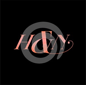 H and N typography vector monogram in calligraphy style
