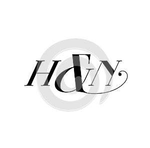 H and N typography vector monogram in calligraphy style
