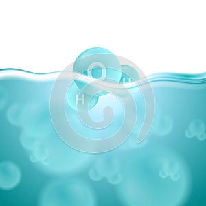 H2o blue water surface with molecule vector