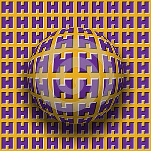H-patterned sphere rolling along the same surface. Abstract vector optical illusion illustration. Motion background