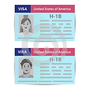 H1b Visa USA to temporarily employ foreign workers in specialty occupations. Immigration document. Vector template