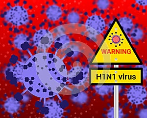 H1N1 warning board on blur virus background