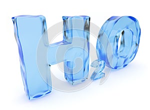 H2O water letters. Isolated, 3D illustration photo