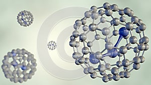 H2O or water molecule inside the fullerene C60 cage