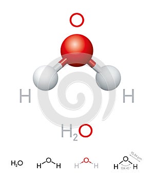 H2O Water molecule model and chemical formula