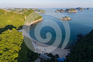 Ha Long Bay, Cat Ba Island, Vietnam, descending dragon bay Asia Aerial Drone Photo