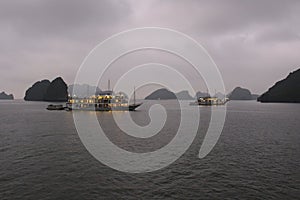 Ha Long Bay in a Cloudy Sunset