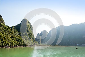 Ha Long bay and green mountains