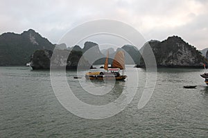 Ha Long Bay Ship on a Cloudy Day