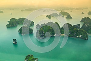 Ha Long Bay view from above, the most beautiful bay on the world photo