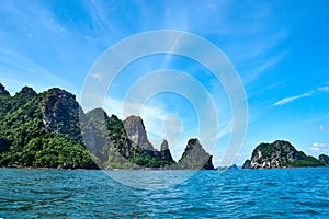 Ha long Bay, Vietnam - June 10, 2019: Little empty beach at Ha Long Bay,Vietnam. tourist attractions very popular in northern