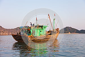 Ha Long Bay, Vietnam. Vietnamese fisherman house-boat