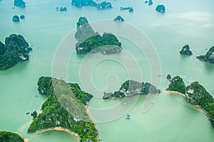 Ha Long Bay view from above, fisher farm in Halong bay