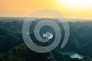 Ha Long Bay view from above, fisher farm in Halong bay