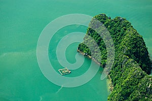 Ha Long Bay view from above, fisher farm in Halong bay