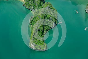 Ha Long Bay view from above, fisher farm in Halong bay